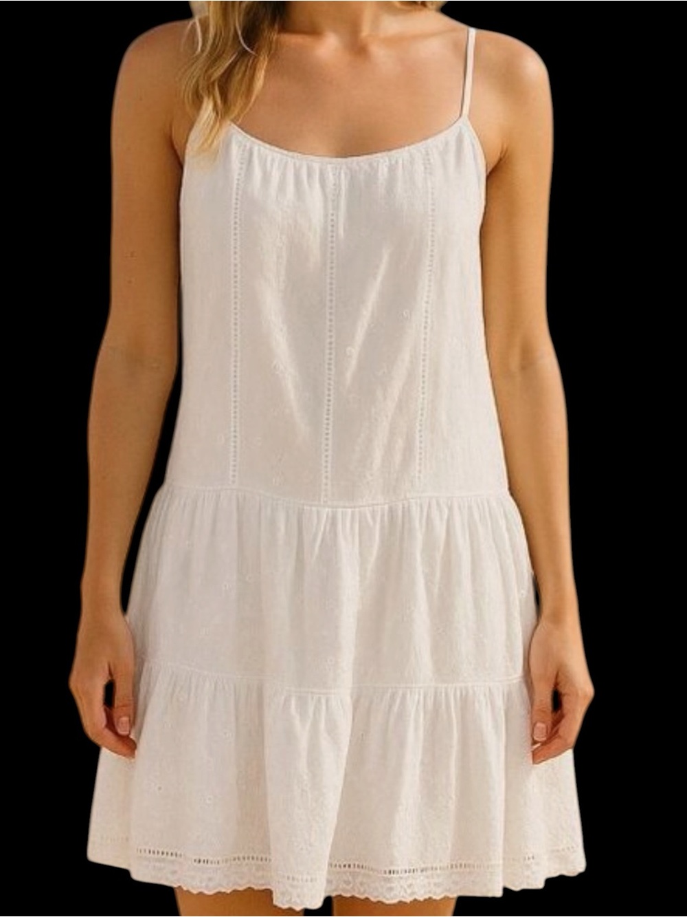 Unsubscribed White Cotton Eyelet Sundress Tiered Drop Waist Spaghetti Straps NWT